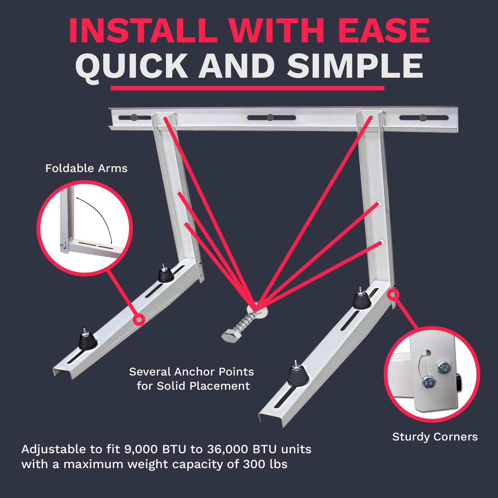 DuctlessAire Outdoor Wall Bracket-Air Conditioner Support Bracket 9000-36000 BTU