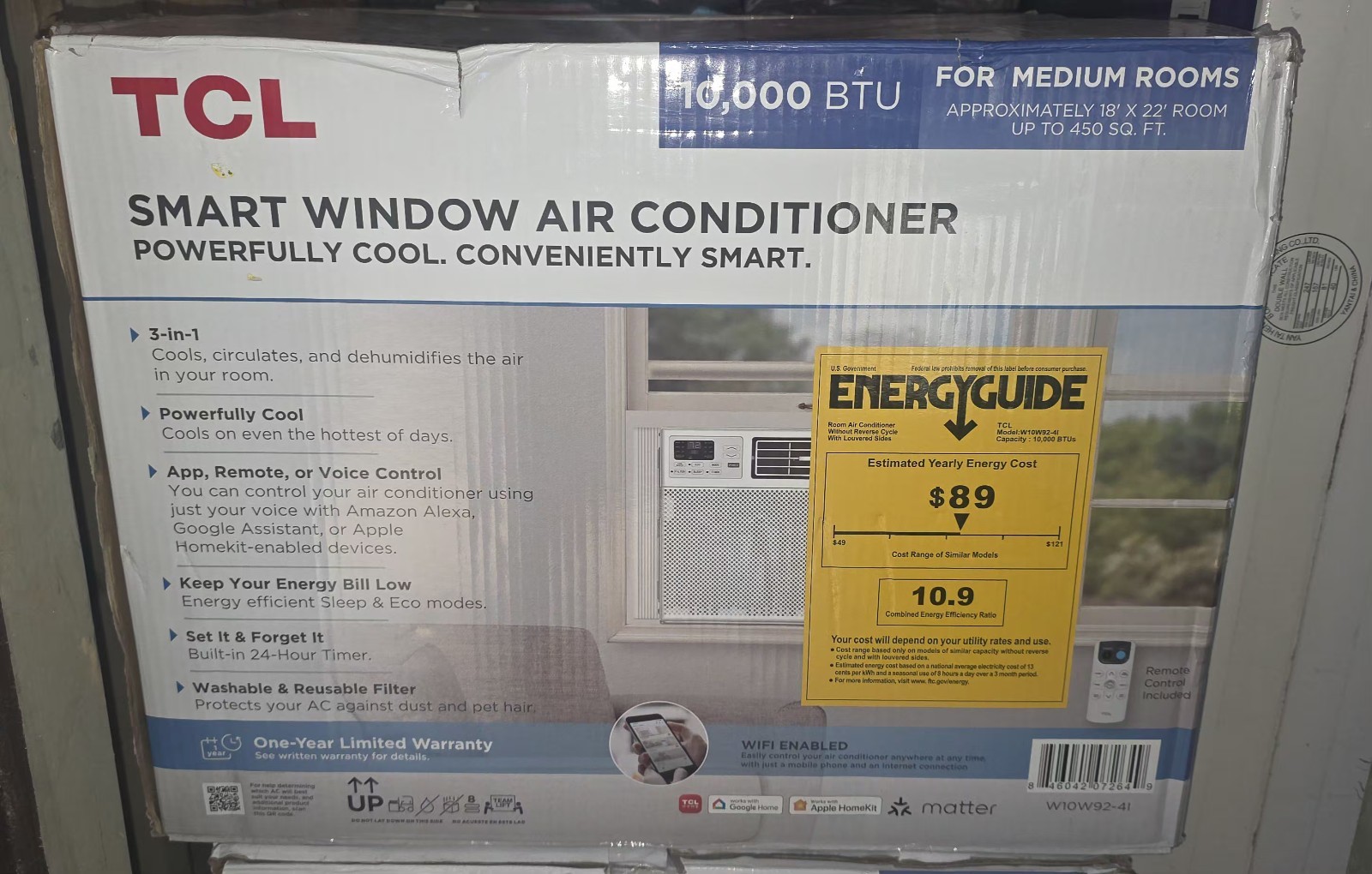 TCL 10,000 BTU Smart Window Air Conditioner Remote/App/Voice Control W10W92-4I