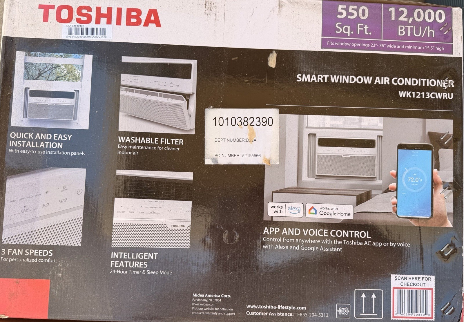 Toshiba WK1213CWRU 12,000 BTU Window AC 115V Wi-Fi Alexa/Google White
