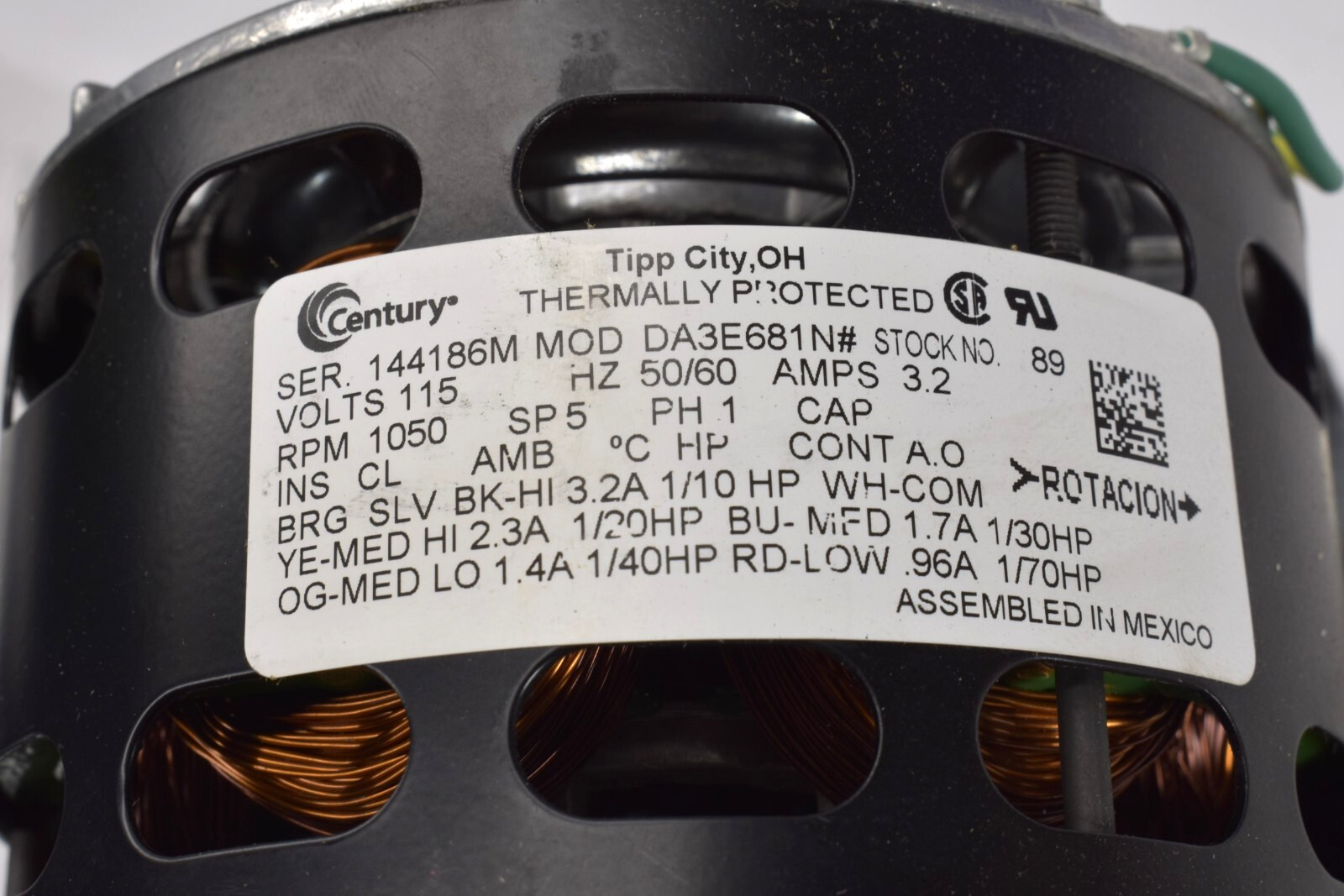 CENTURY Room Air Conditioner Motor 5 Speed1/10 1/20 1/30 1/40 1/70 HP 1,050 RPM
