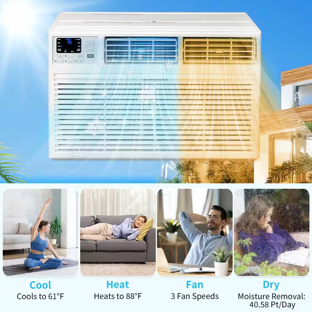 8,000 BTU (DOE) Wi-Fi Through-The-Wall Air Conditioner 350 Sq. Ft. with with Hea