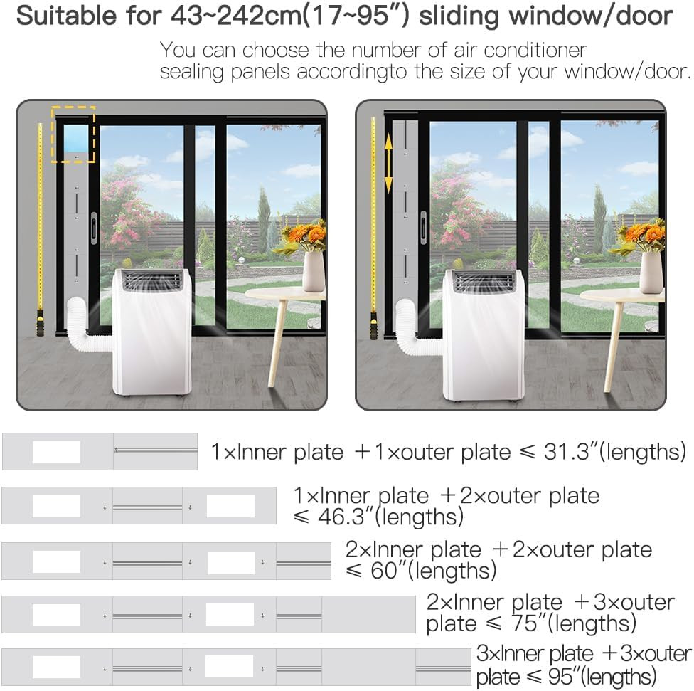 105″ Sliding Door AC Vent Kit for Dual Hose Portable Air Conditioner with Screen