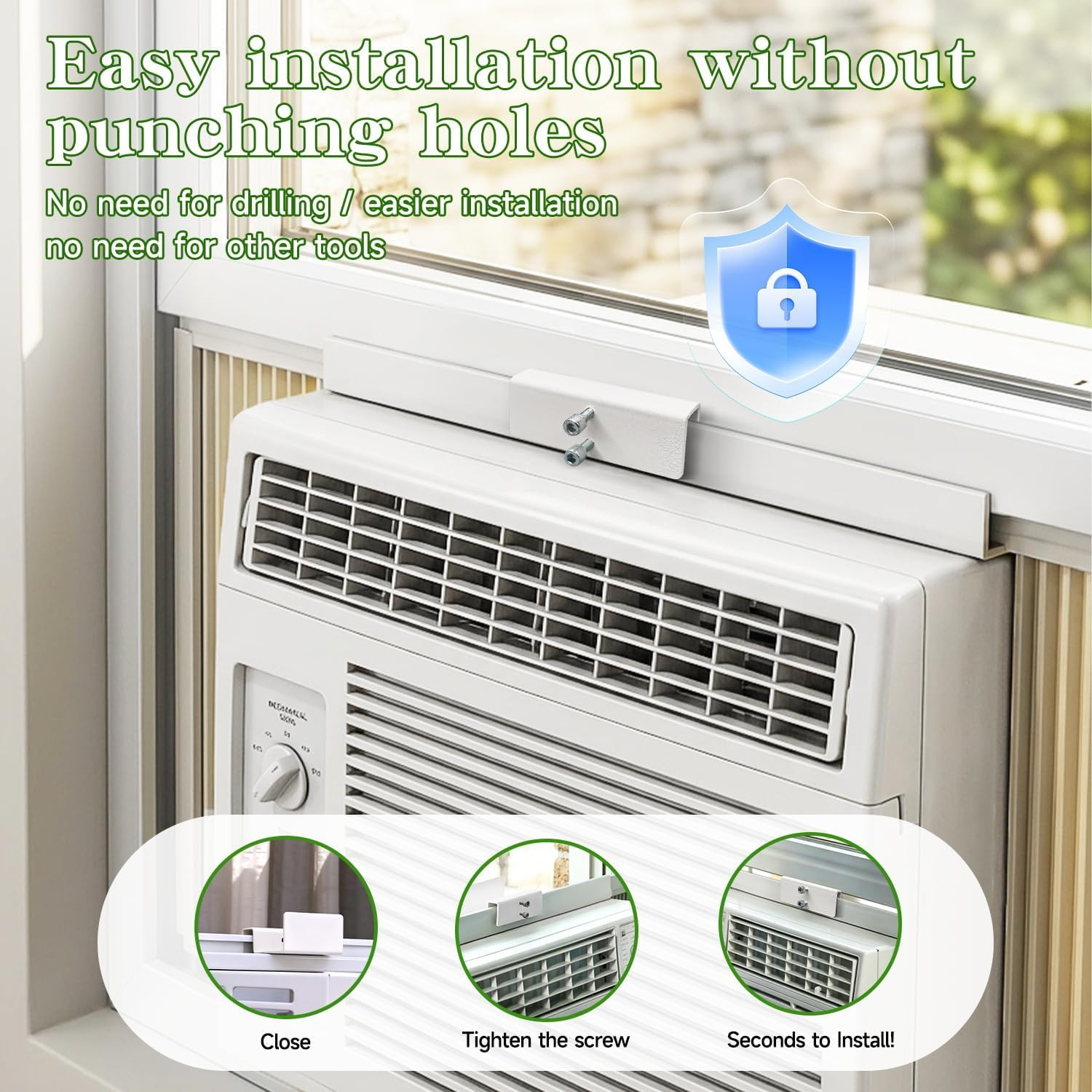 Window AC Bracket with Security Lock, No Drill Air Conditioner Support Bracket f