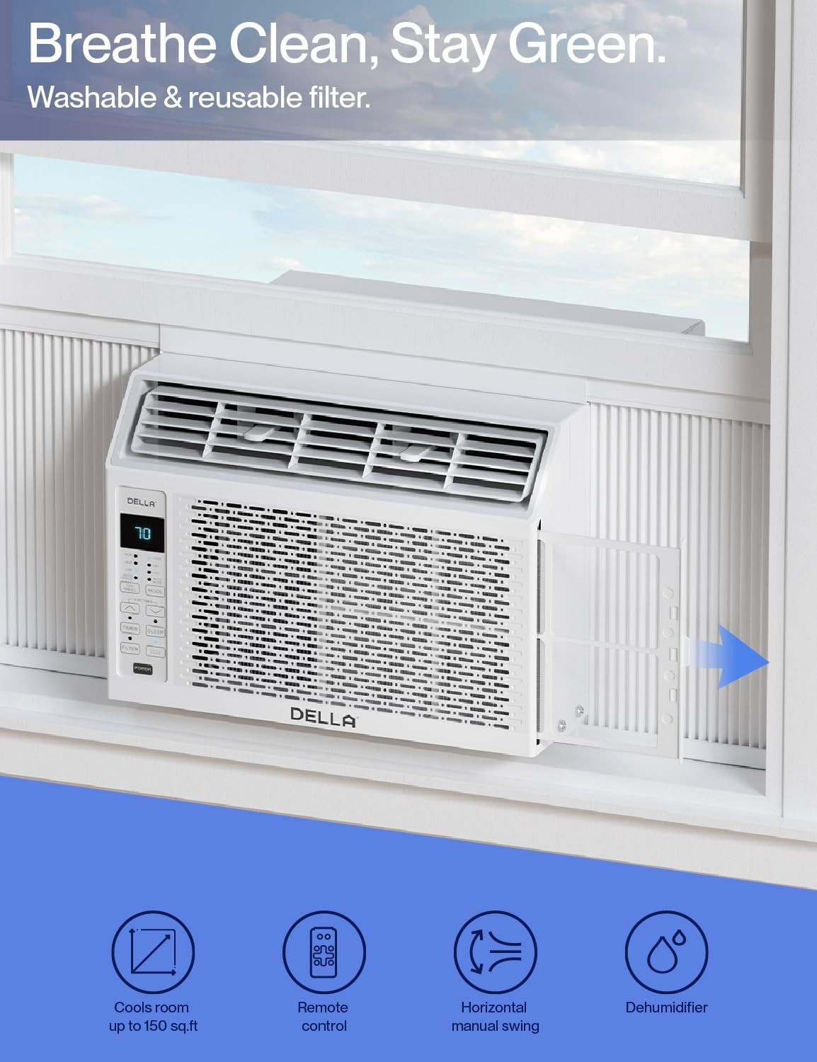 5000 BTU Smart Window Air Conditioner, Works with Alexa and Wifi, Fan, Cools up