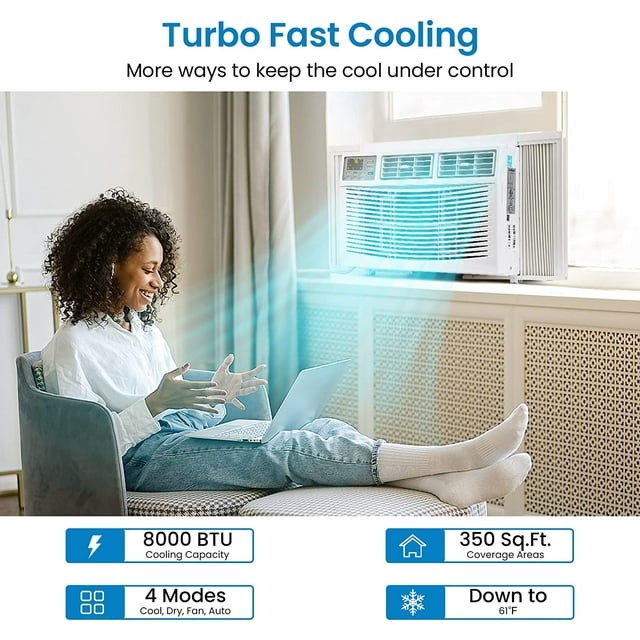 Cool-Living 8,000 BTU AC Unit 115V Remote 3-Speed Energy Saver Auto Restart