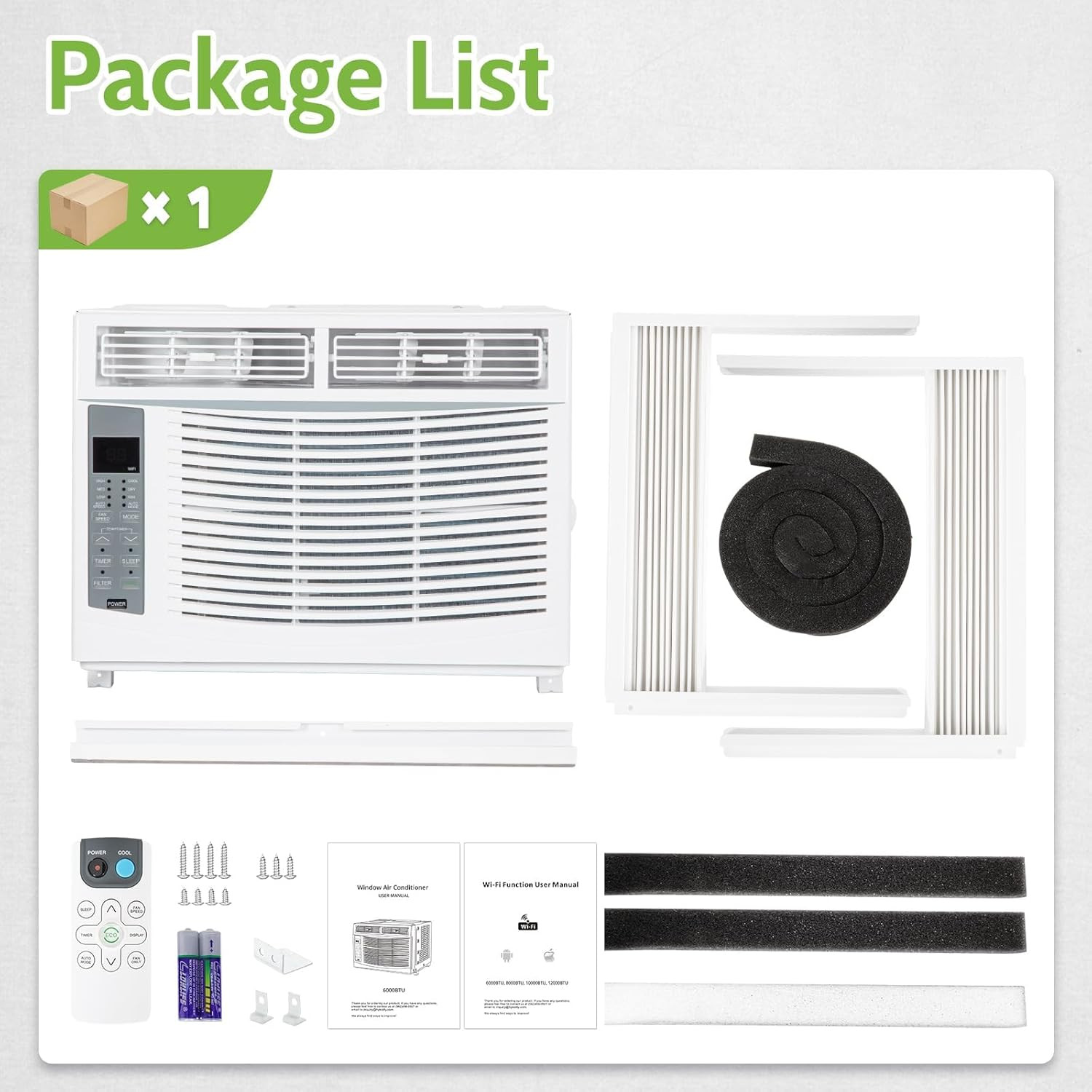 Wifi Enabled ,000 BTU Window Air Conditioner, Smart Window AC Unit with Remote,