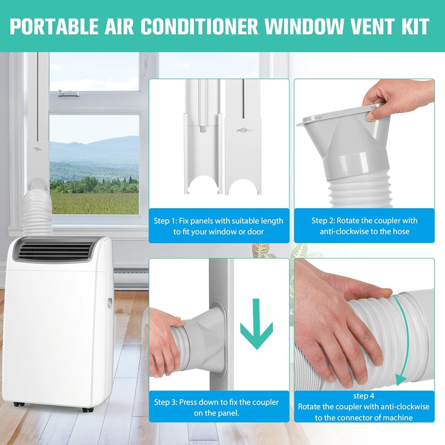 Portable Air Conditioner Window Vent Kit 59″ Exhaust Hose Universal AC Window