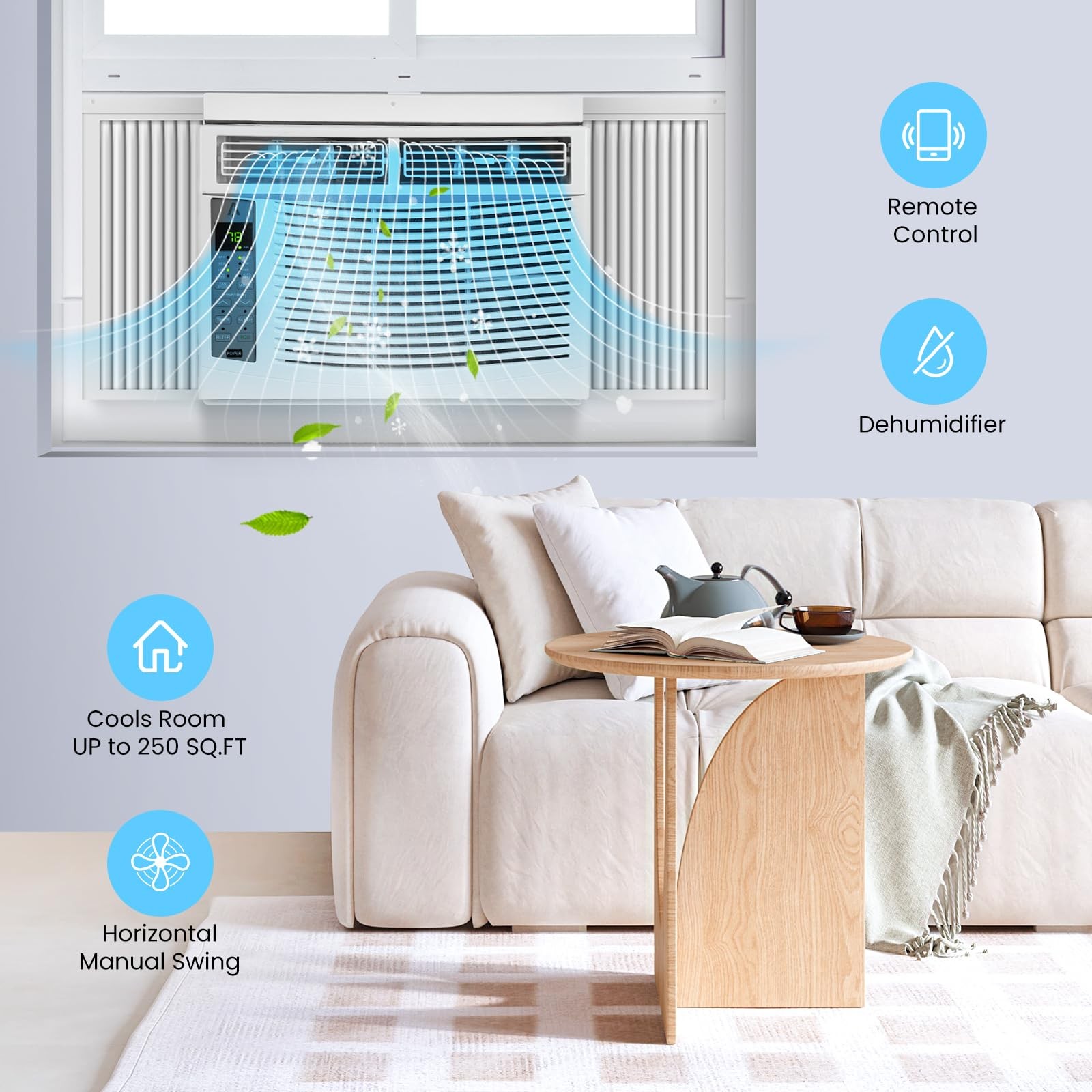 115V Window Air Conditioner 6000 BTU AC Unit Cools Rooms 250 Sq Ft W/ Remote NEW