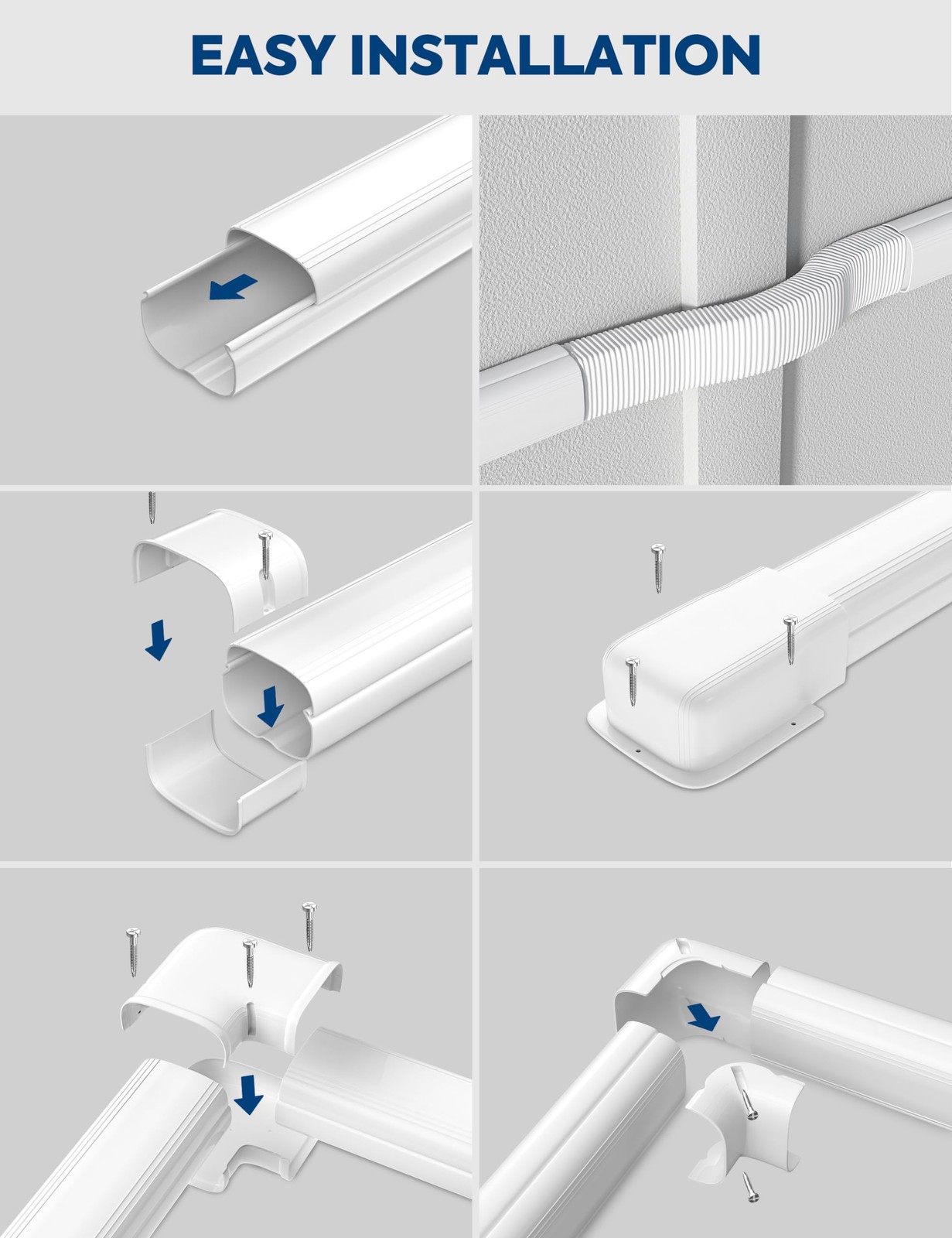 Central AC Line Cover, 13Ft Mini Split, Paintable PP, White