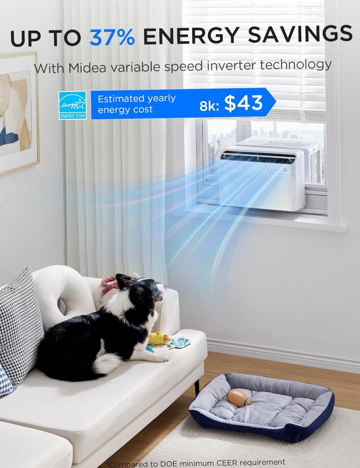 Midea 8,000 BTU U Shaped Smart Inverter Window Air Conditioner -Cools 350 Sq Ft.