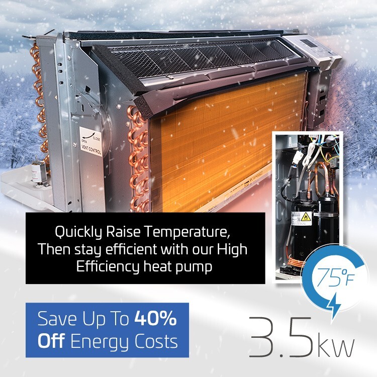 ACiQ 12000 BTU PTAC Heat Pump Air Conditioner Unit & 3.5kW Electric Heater – R32