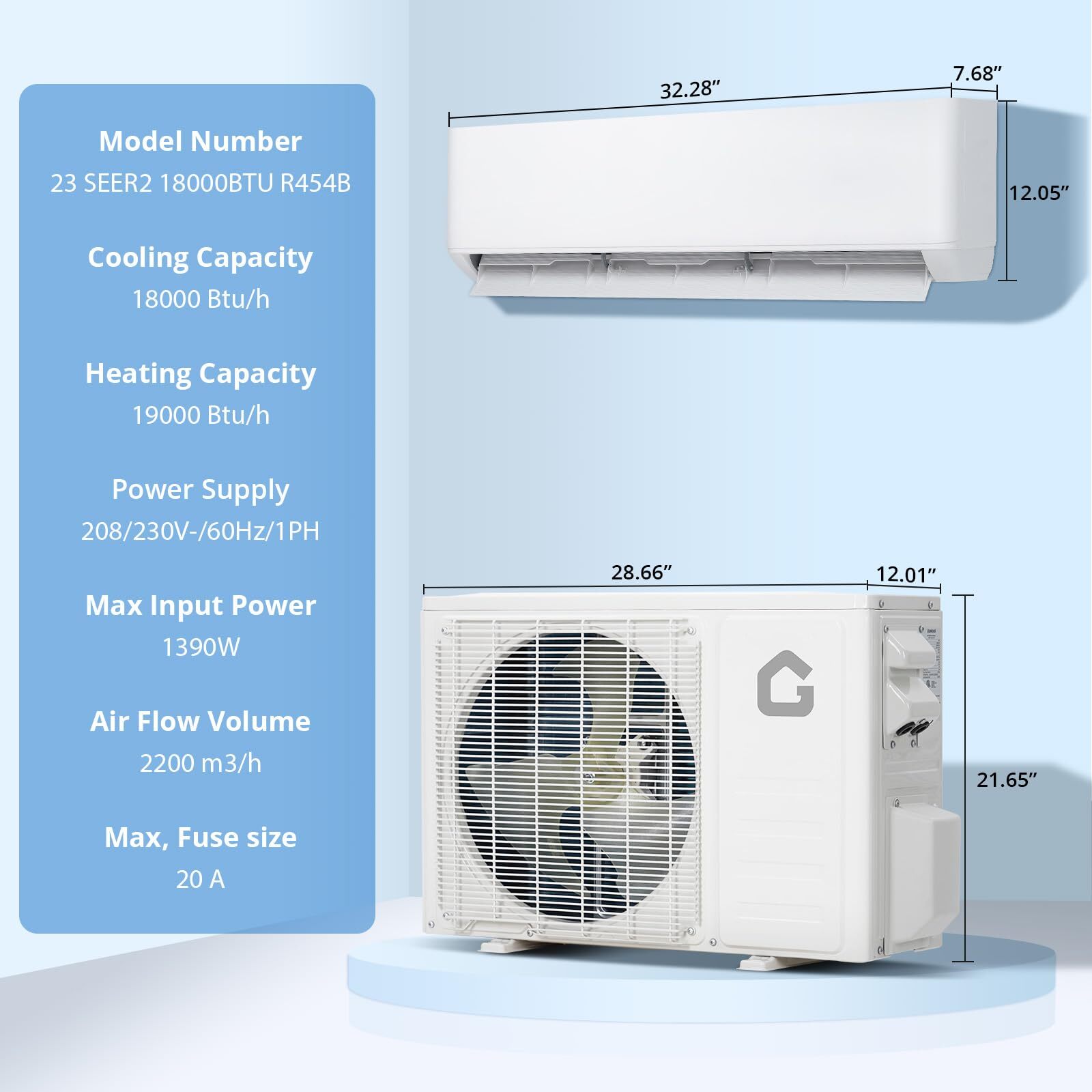 🌞18000BTU Mini Split Air Conditioner AC & Heater Wall-Mounted 23 SEER2 R454B