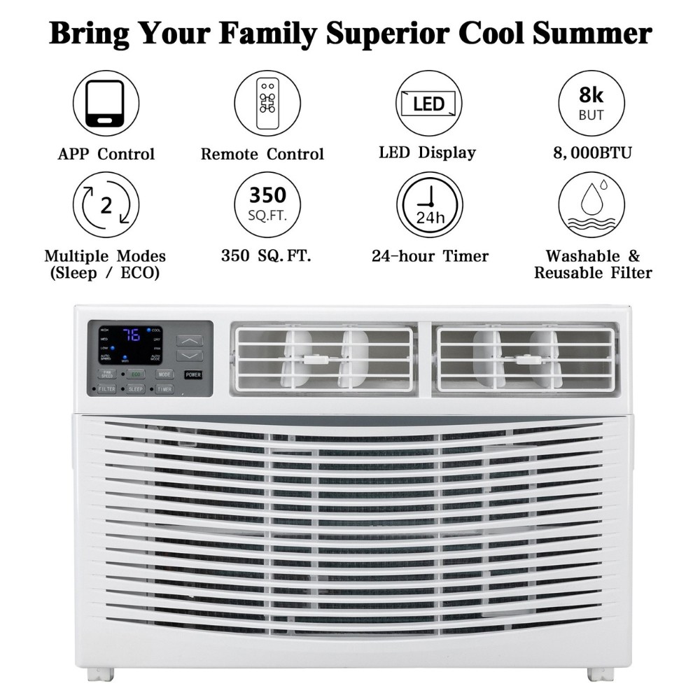 8000 Window Air Conditioner,115V, Cool 350 Sq.Ft. for Bedroom, Den, Living Room