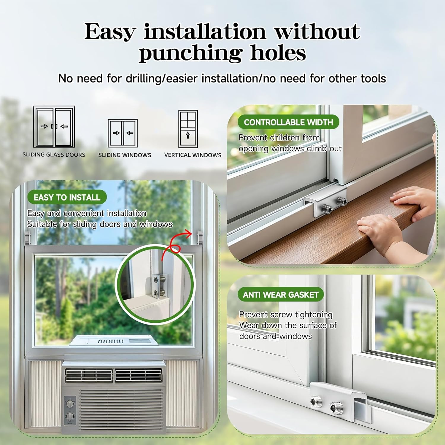 Window AC Bracket with Security Lock, No Drill Air Conditioner Support Bracket f