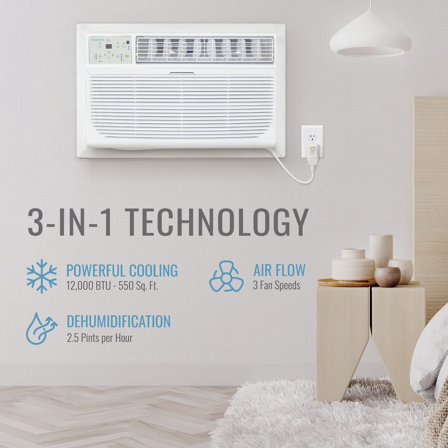 Keystone 12,000 BTU 115V Through-the-Wall Air Conditioner w/ LCD Remote Control
