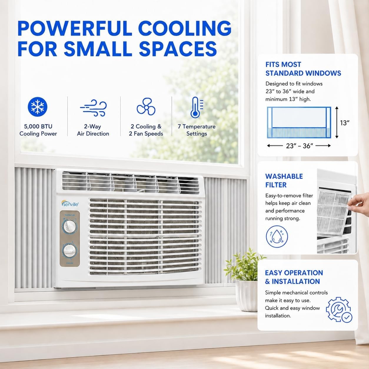 Easy Install Window Air Conditioner – Washable Filter