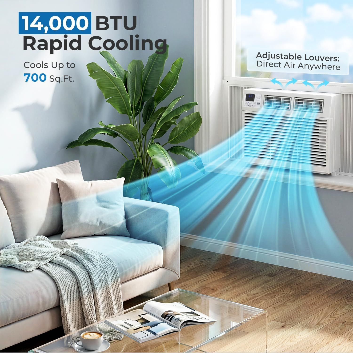 14,000 BTU Window Air Conditioner, 3-In-1 AC Unit with Dehumidifier for Large Ro