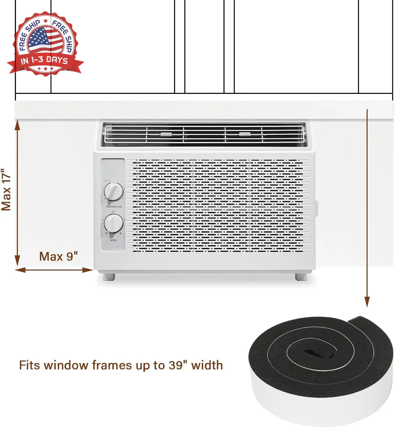 Window AC Insulation Foam Panels Side Surround Kit 2 Pcs for Room Comfort