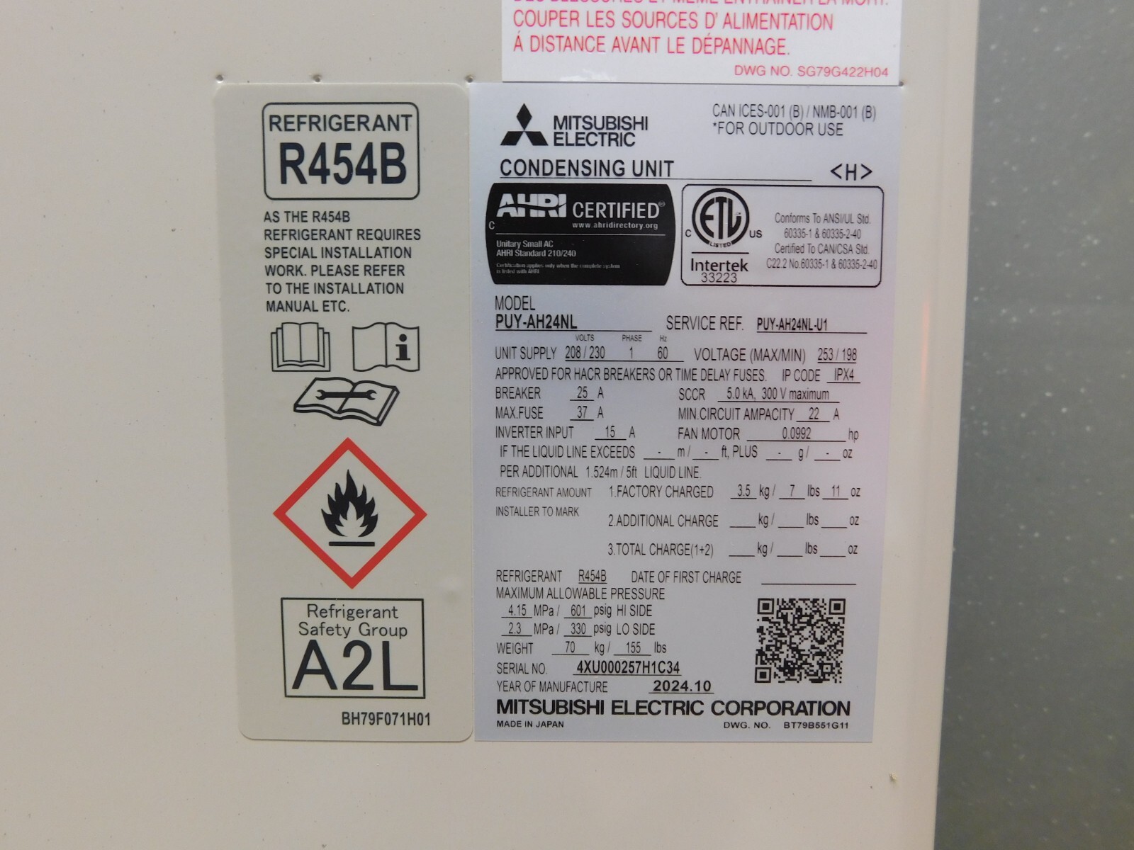 Mitsubishi PUY-AH24NL Split Type Outdoor Condensing Unit 24K Btuh Single Zone