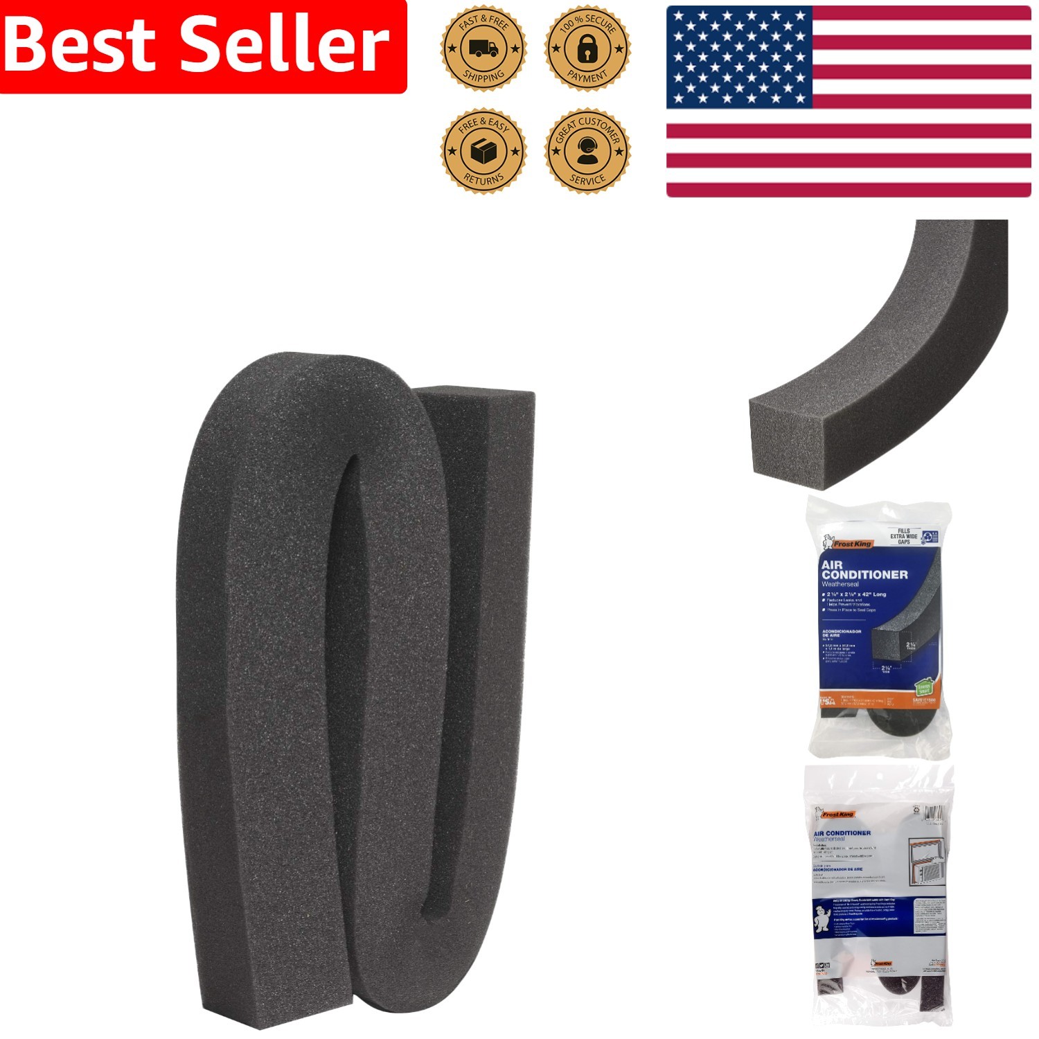 Frost King 42″ Weatherseal Tape – Resilient Foam Air & Insect Sealant, Dark Gray