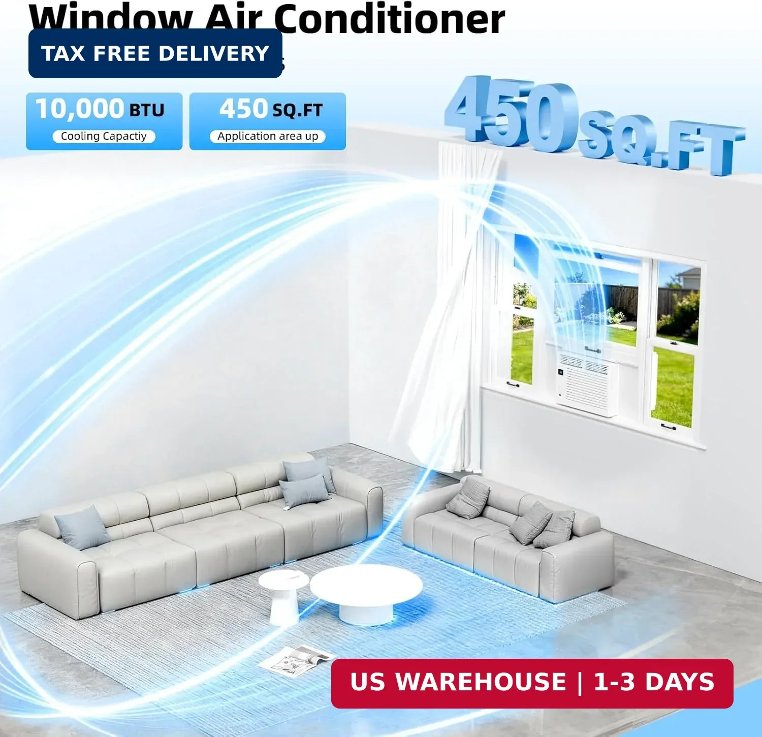 Antarctic Star 10000 BTU Window Air Conditioner 6 in 1 Remote 450Sqft Kit