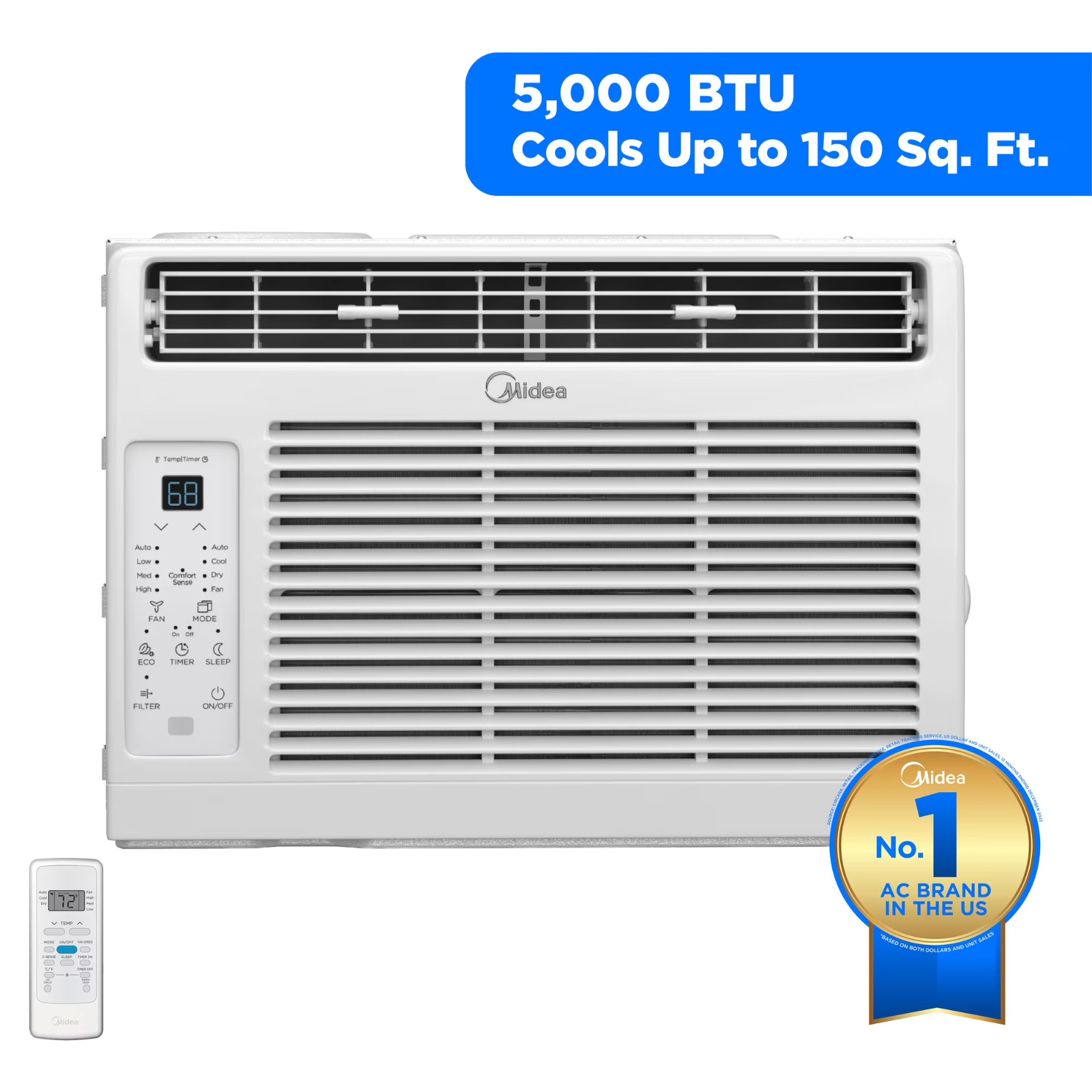 US Midea 5,000 BTU Window Air Conditioner, Cools Up To 150 Sq Ft, Remote, Progra