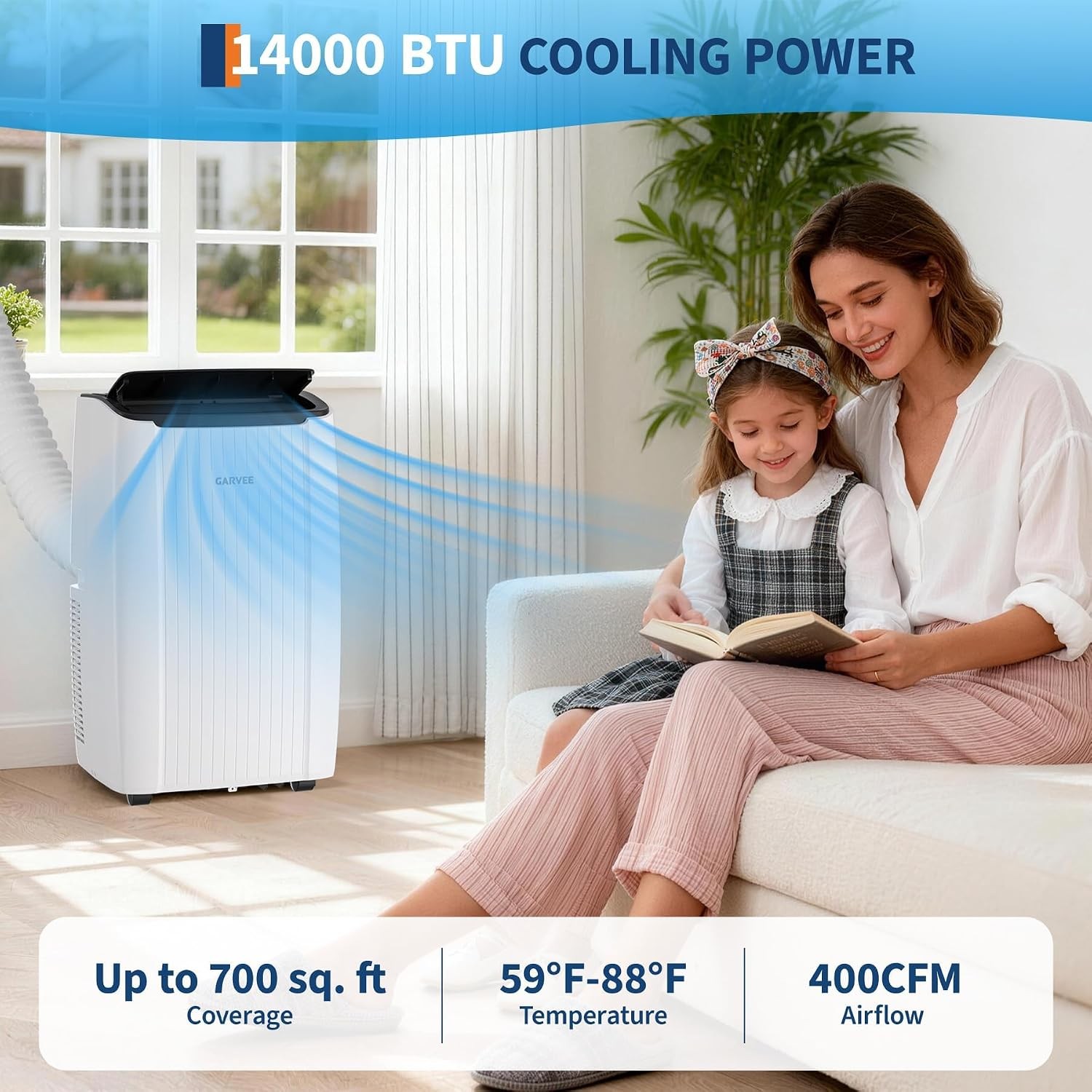 GARVEE 14000 BTU Portable Air Conditioner AC Unit with Fan & Dehumidifier Remote