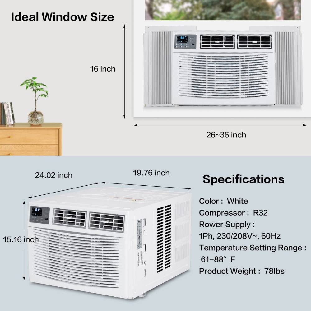 Wifi 12000 BTU Window Air Conditioner with Heat up to 550-Sq. Ft 230V AC Unit