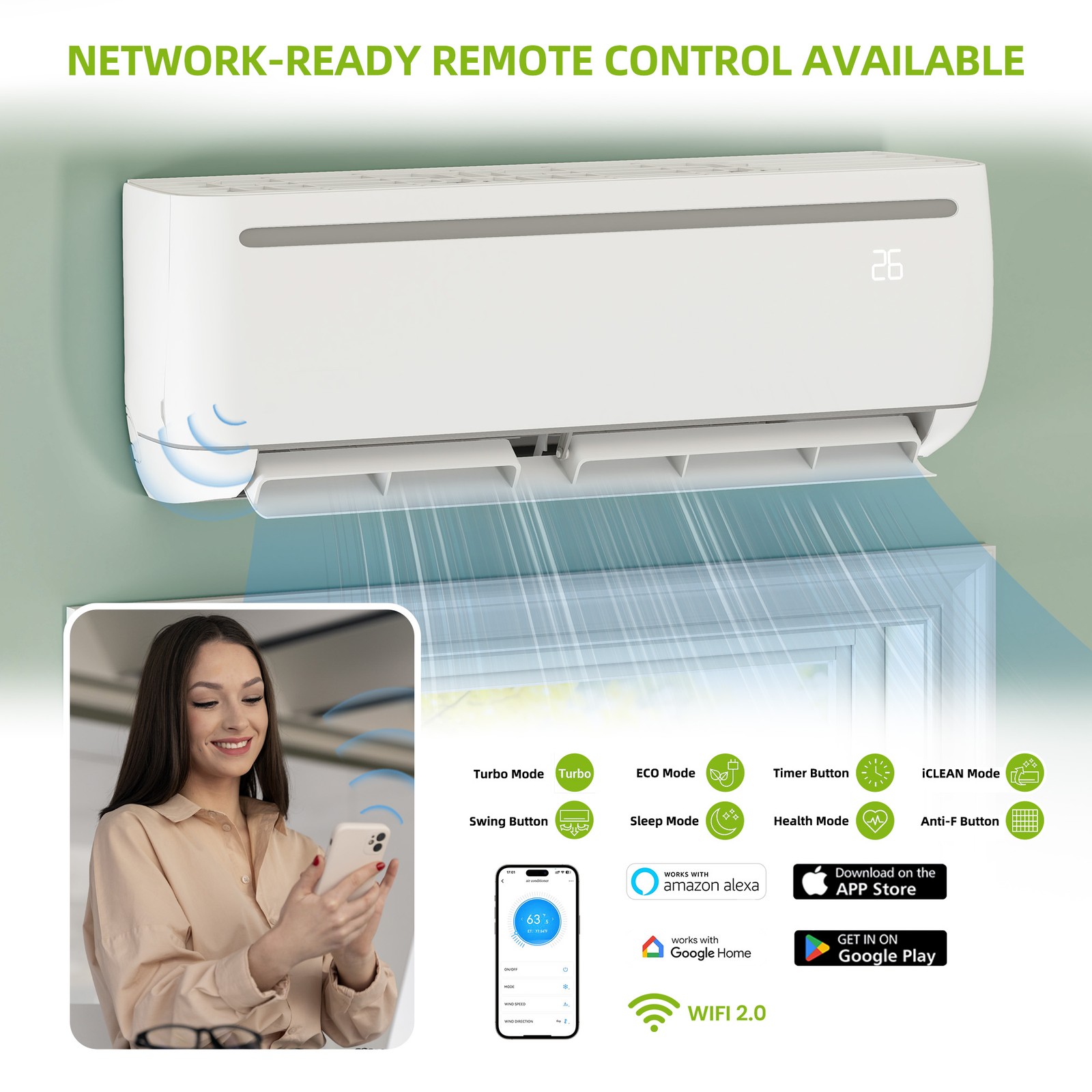 Sureaity 18000 BTU Mini Split Air Conditioner Heat Pump System 19 SEER2 208-230