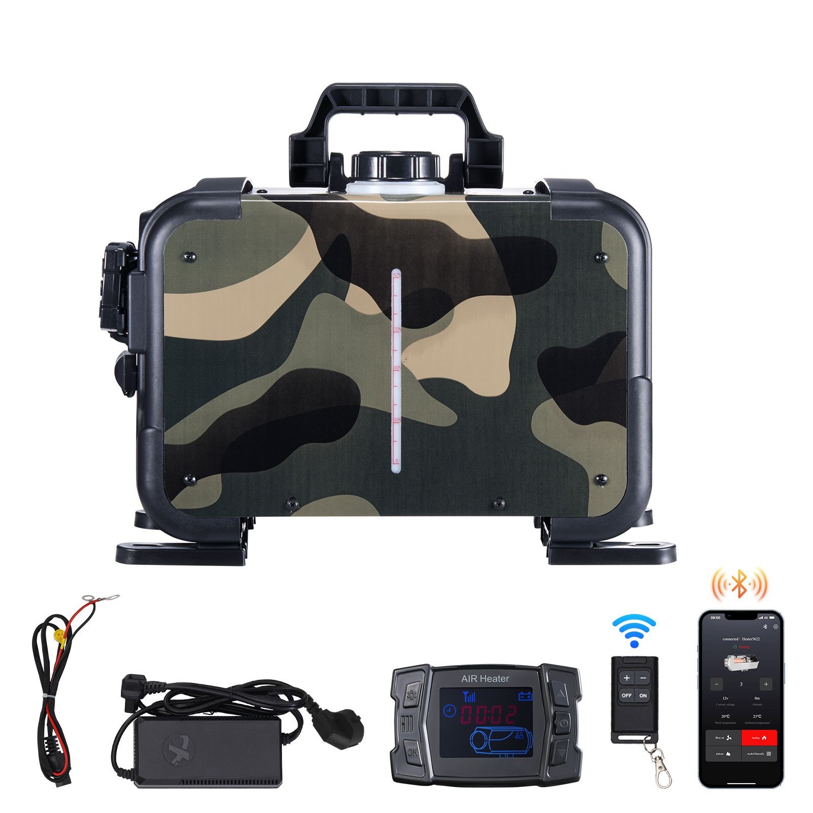 8KW Diesel Heater, 12V/ 24V, Bluetooth, Remote, CO Alarm, Portable for Vehicles