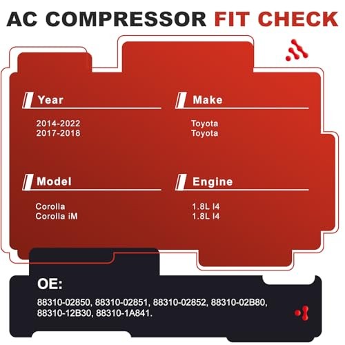 AC Compressor for Toyota Corolla 1.8L L4 (2014-2022) | OE Replaces CO29198C,
