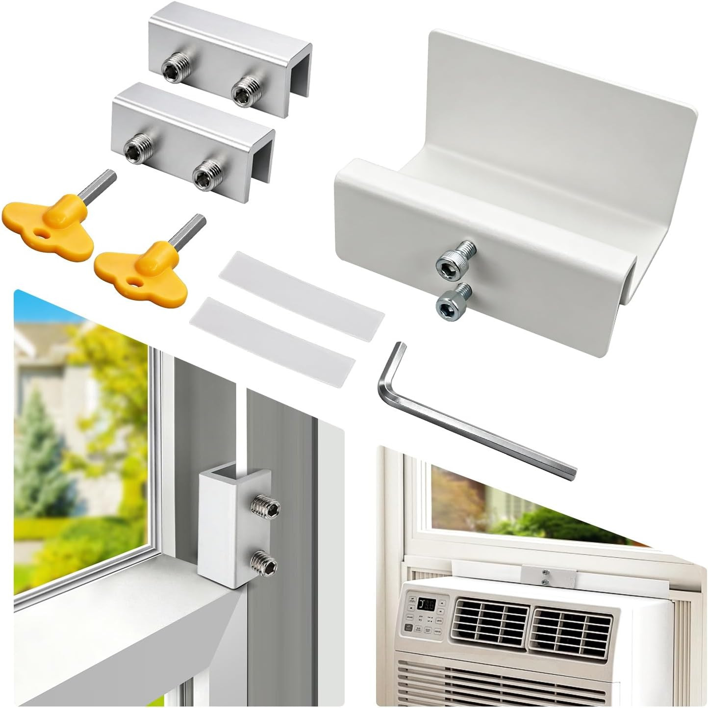 Window AC Bracket with Security Lock, No Drill Air Conditioner Support Bracket f