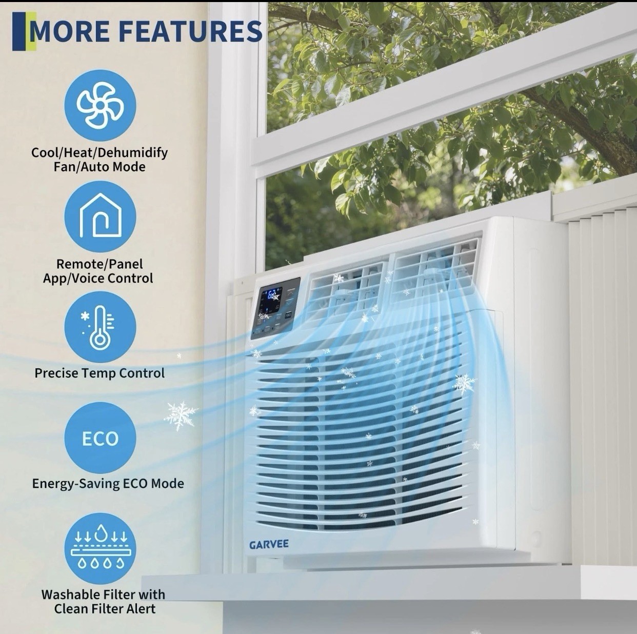8,000 BTU Heat and Cool Window Air Conditioner w/ Wifi, Remote Control 350 sq.ft