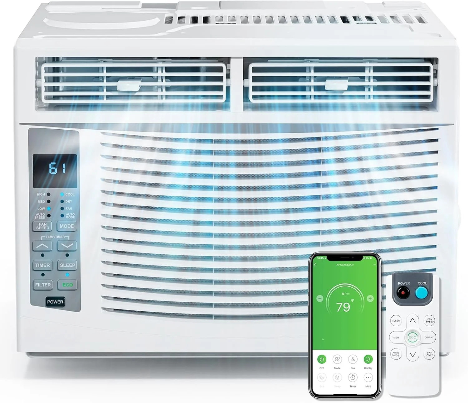 6000 BTU Window Air Conditioner Cool to 250 sq ft Intelligent, WIFI LED,Remote C