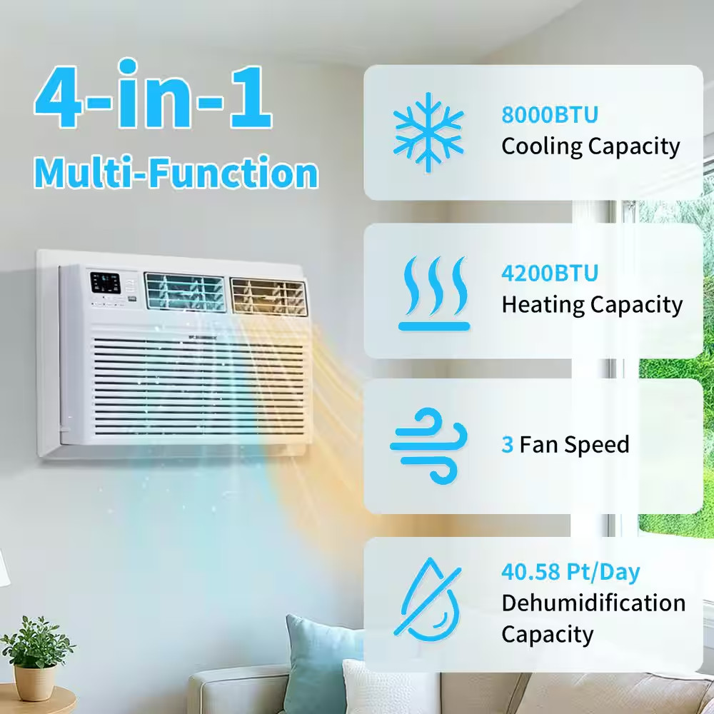 8,000 BTU (DOE) Wi-Fi Through-The-Wall Air Conditioner 350 Sq. Ft. with with Hea