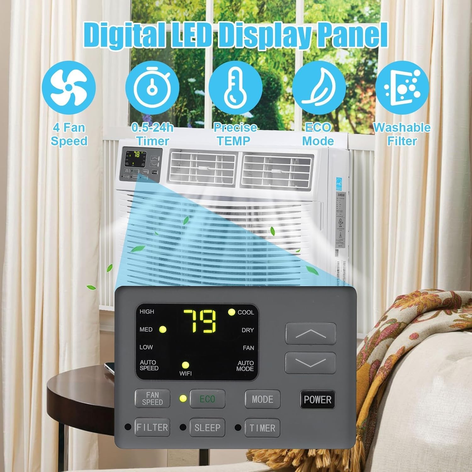 12000 BTU Window Air Conditioner 3-in-1 Cooling Fan & Dehumidifier Remote
