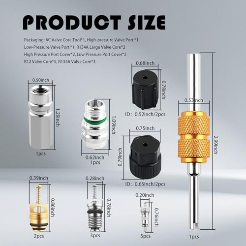 17PCS AC Valve Core Kit,All-in-One Portable AC Valve Core Removal Tool Kit