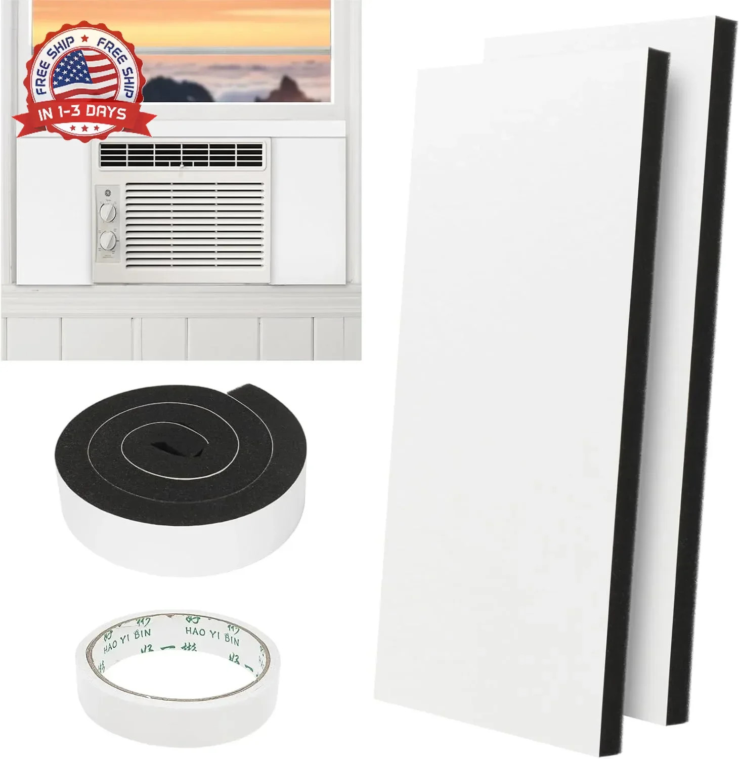 Window AC Insulation Foam Panels Side Surround Kit 2 Pcs for Room Comfort