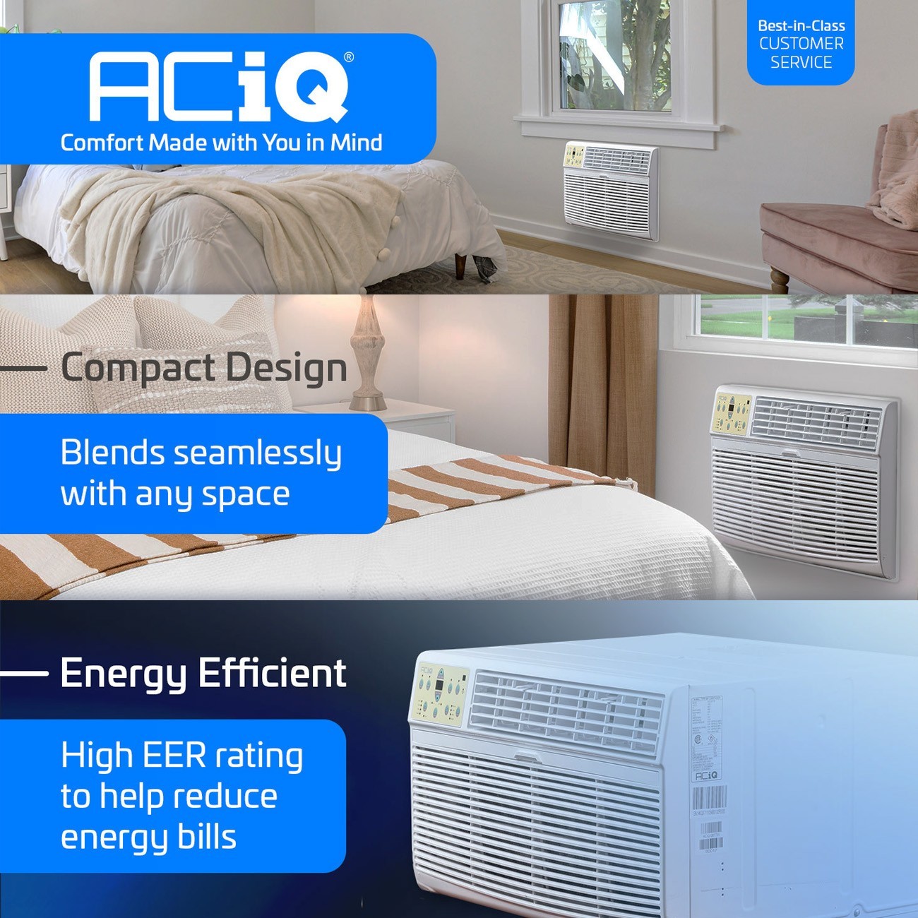 ACiQ 10000 BTU 230V Through-the-Wall Air Conditioner & 3.5 kW Heater – 450 Sq Ft