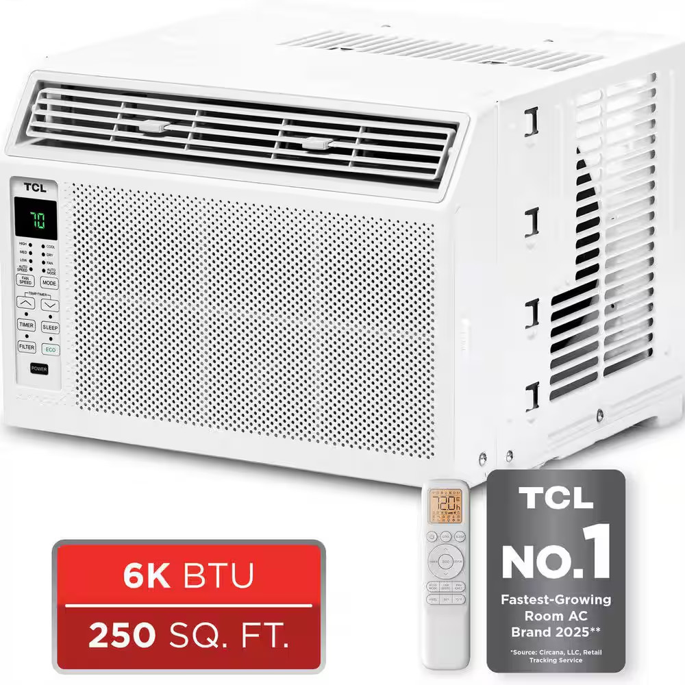 6,000 BTU (DOE) Window Air Conditioner Cools 250 Sq. Ft. with Remote in White