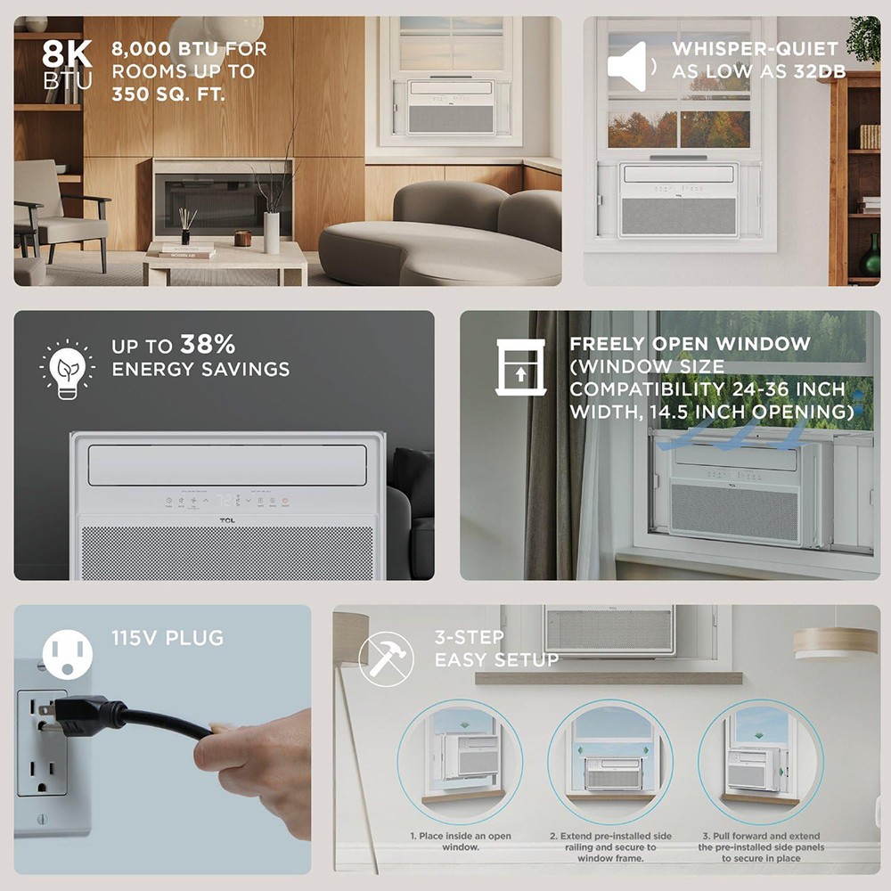 TCL H8W4KW Q-Series 8,000 BTU Smart Inverter Window Air Conditioner
