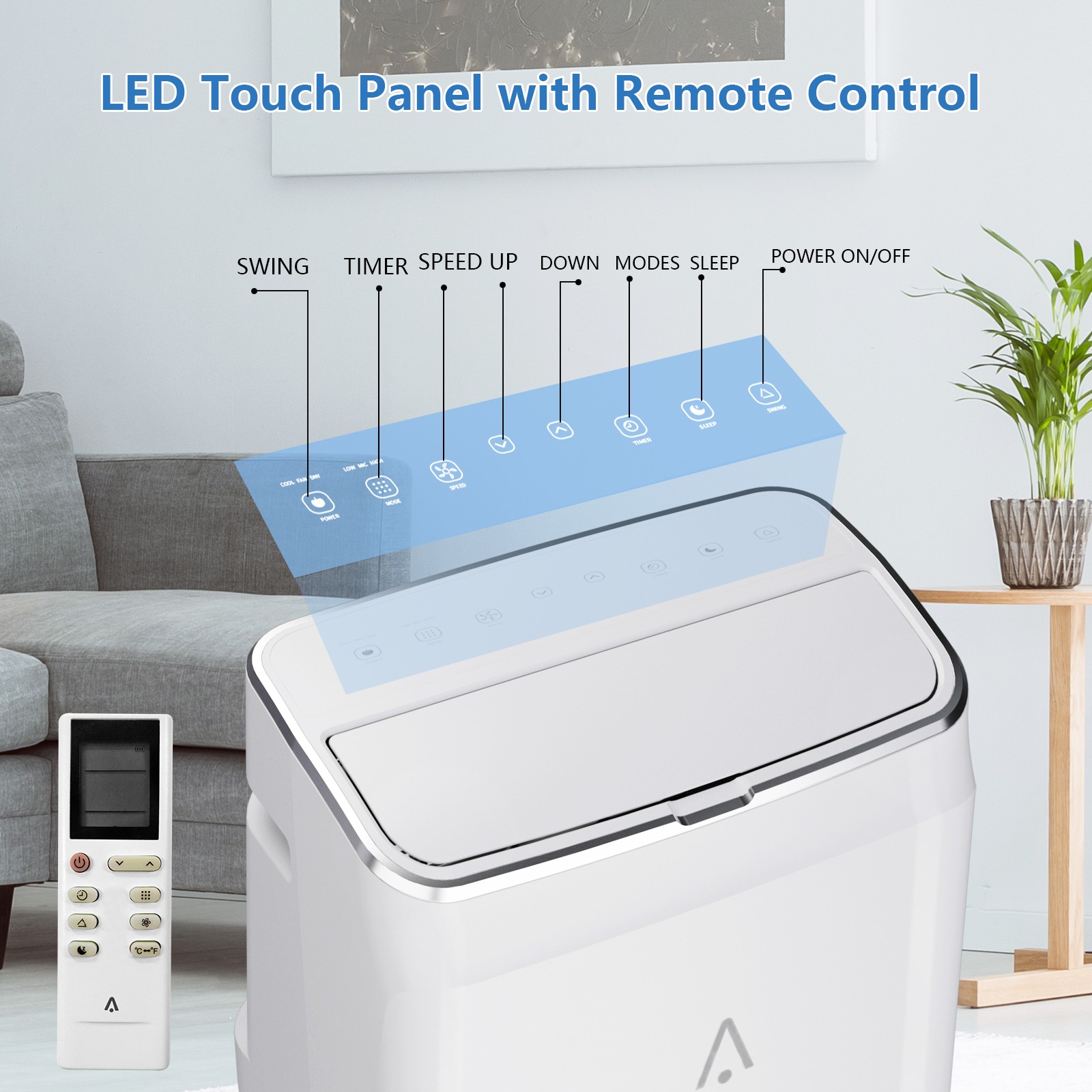 14,000 BTU Portable Air Conditioner 3-In-1 AC Unit w/ Dehumidifier & Fan, Remote
