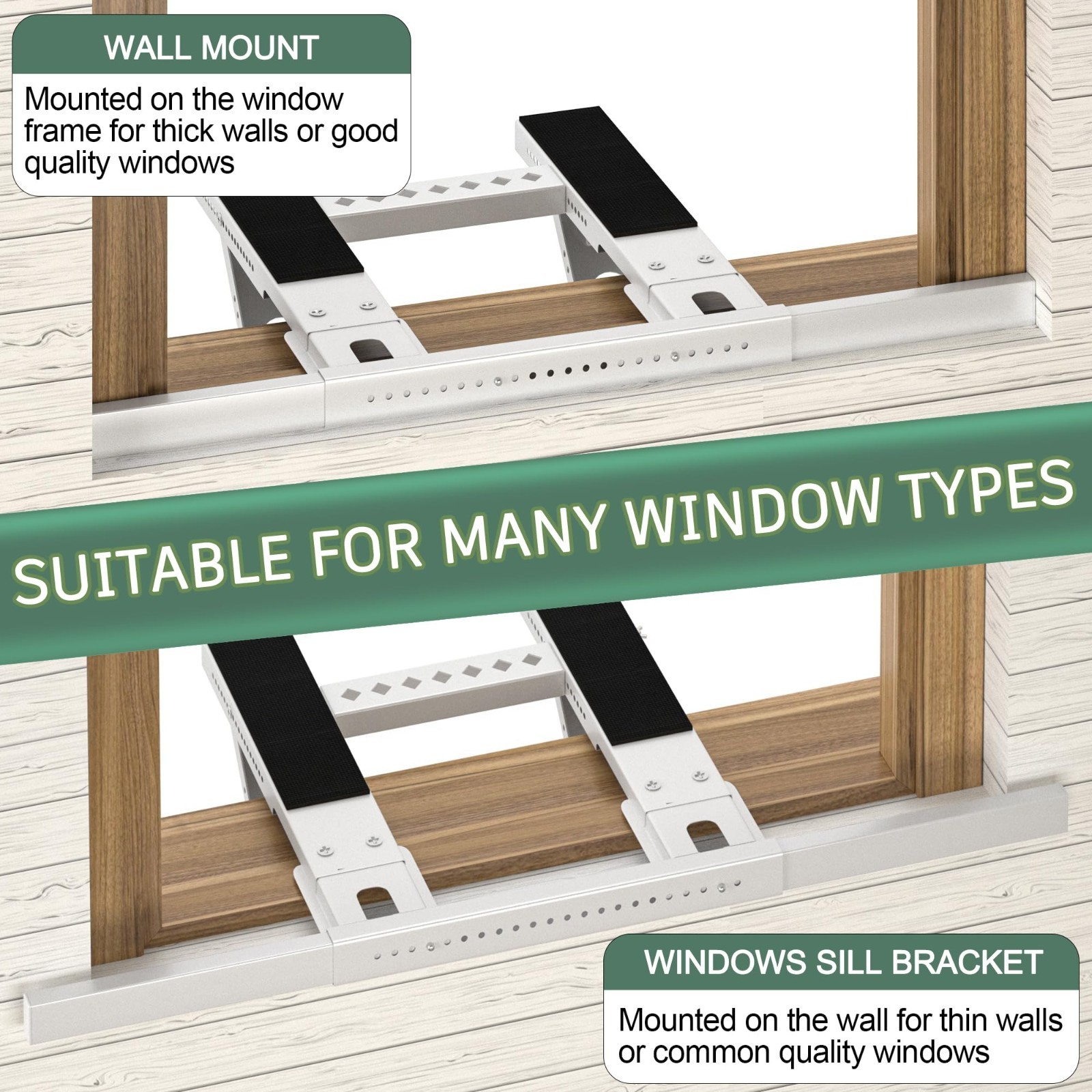 Heavy-Duty No-Drill AC Bracket for Single/Double Hung Windows, Supports 300 lbs,
