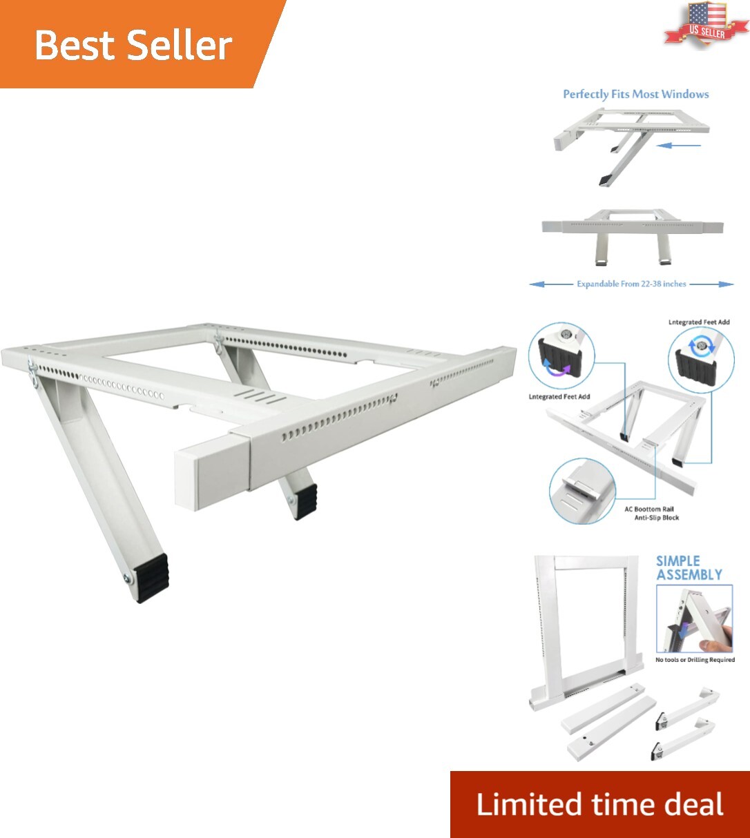 Sturdy Steel Window AC Support – Easy Indoor Installation, No Tools Required