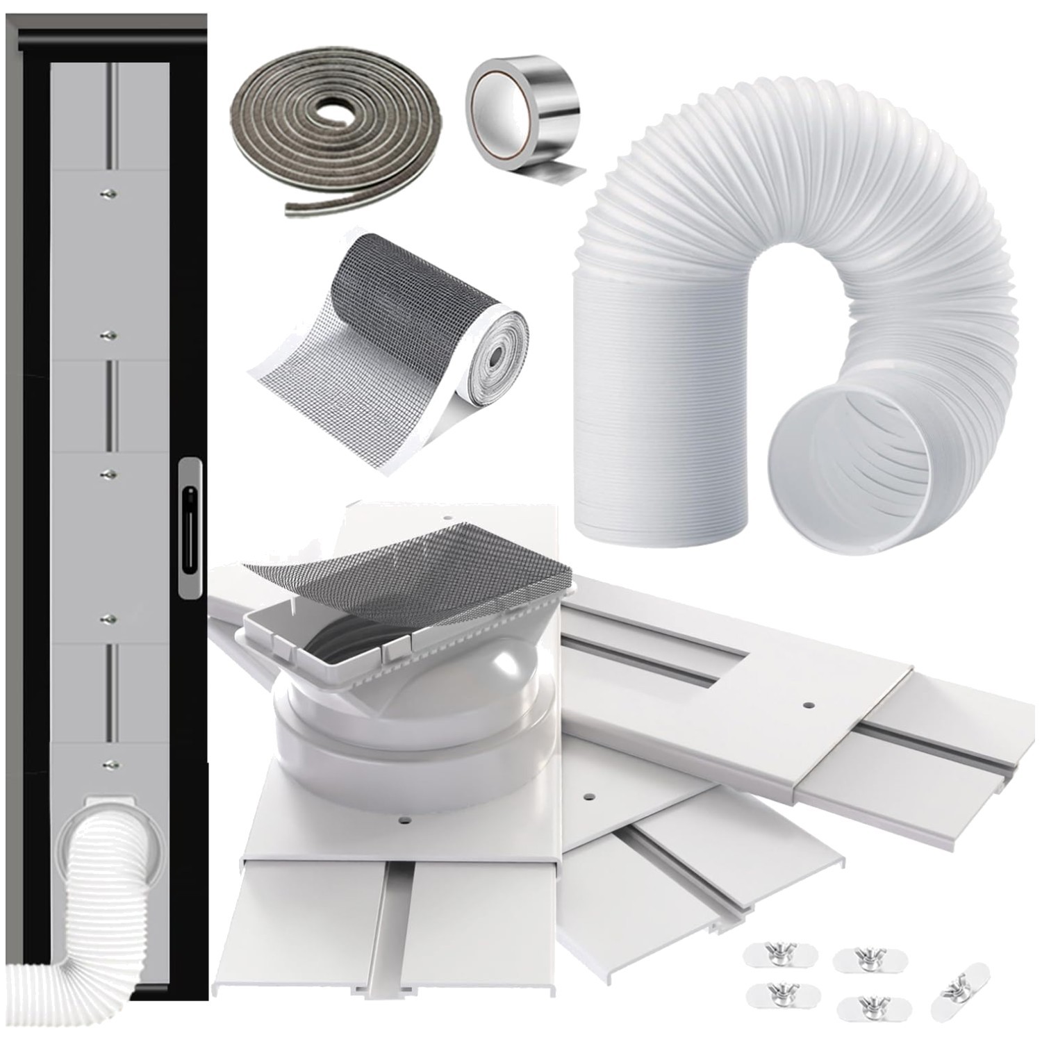 Portable AC Vent Kit with Filter Screen & Weather Stripping