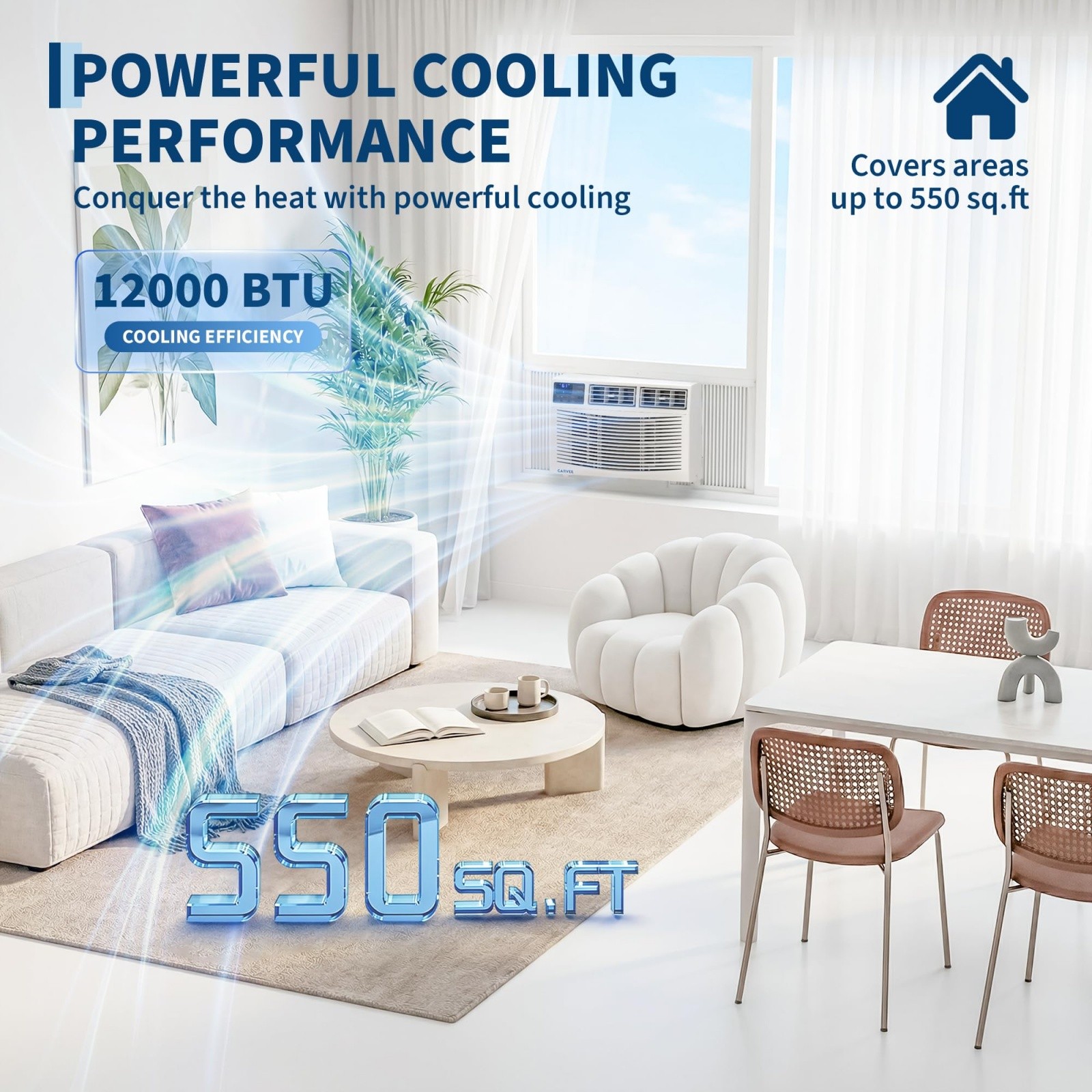 Smart Window Air Conditioner 12000 BTU Energy Efficient Cools Up to 550 Sq Ft