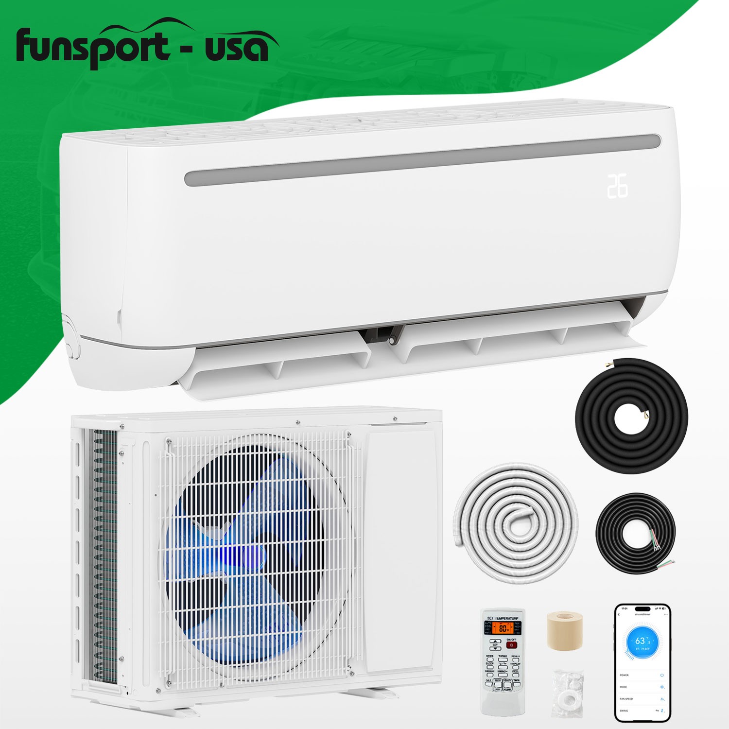 24000 BTU Mini Split Heat Pump 220V for Areas up to 1500 Sq. Ft