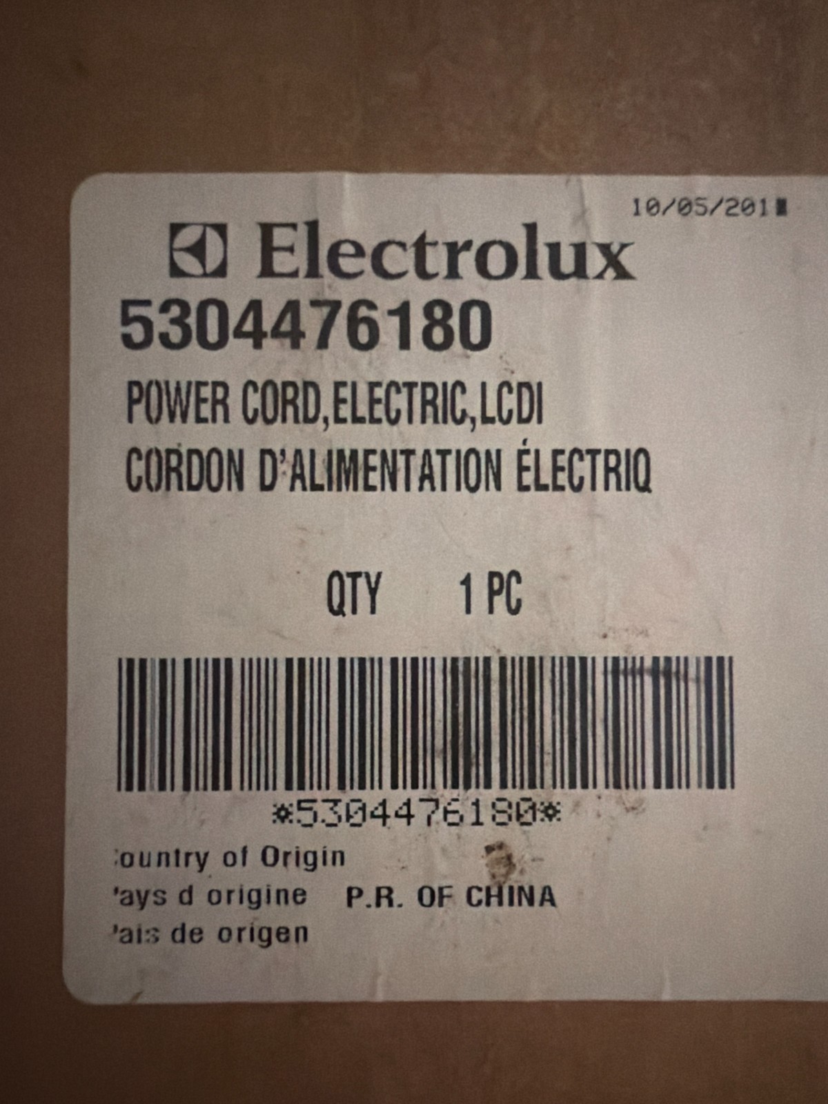 Genuine OEM Electrolux 5304476180 Air Conditioner Electric LCDI Power Cord White