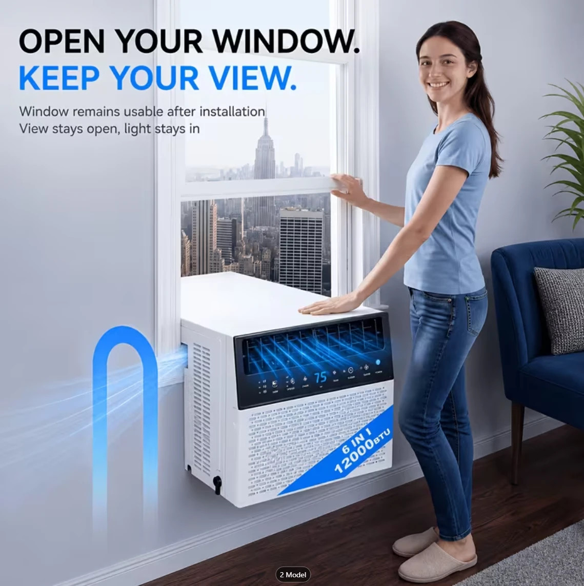 Energy-Saving Window Air Conditioner 12000 BTU Unit, U-Shaped AC Unit