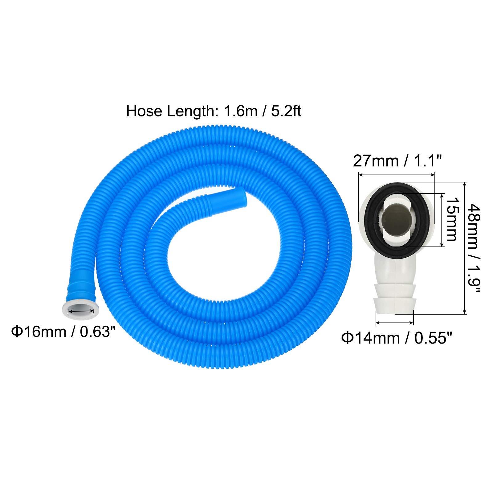 5ft Air Conditioner Drain Hose Kit, Universal Hose with Clamp, Blue